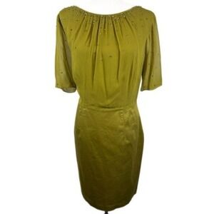 Boden Sheer Sleeve Beaded Dress Chartreuse‎ Green Party Cocktail Size US 12 R